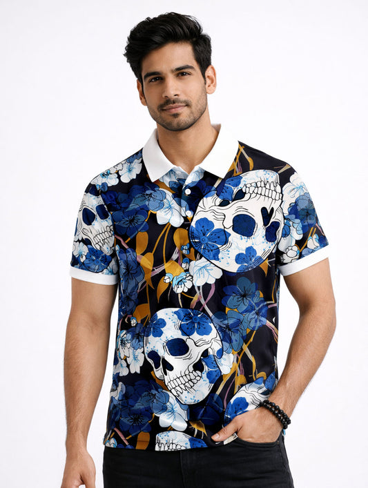 Skull Print Polo T-Shirt