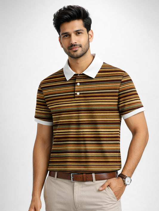 Terracotta Striped Polo T-Shirt