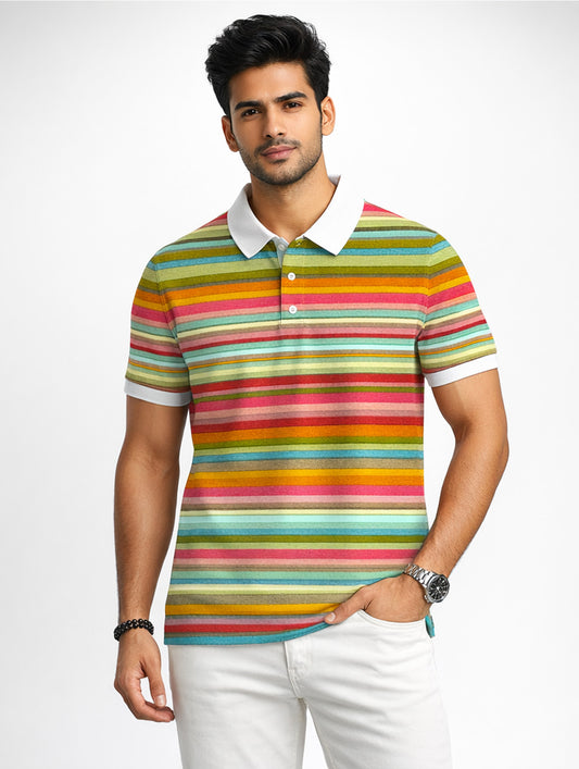 Colorful Rainbow Printed Polo