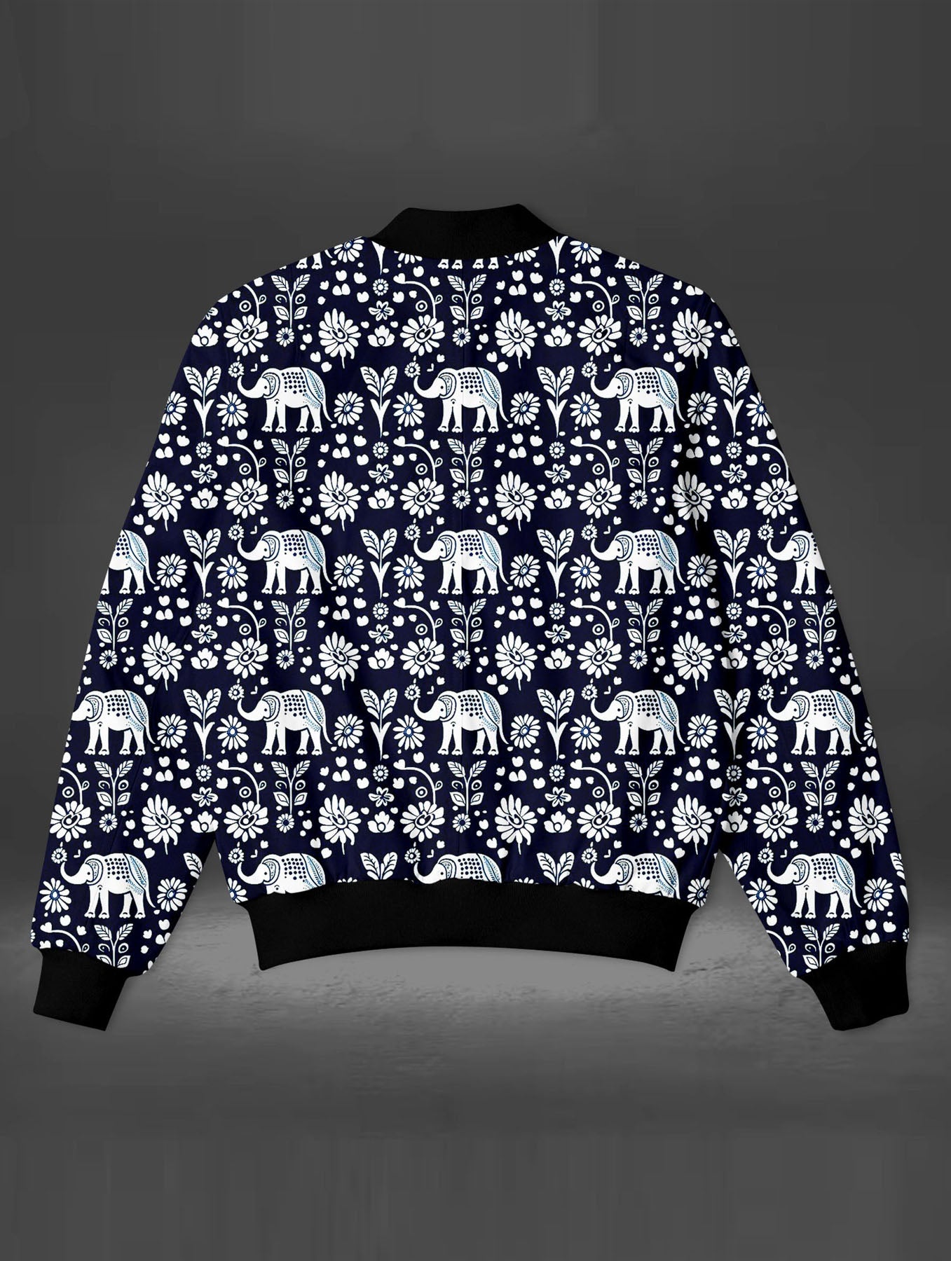 Men's Blue Elephant Pattern Bomber Jacket