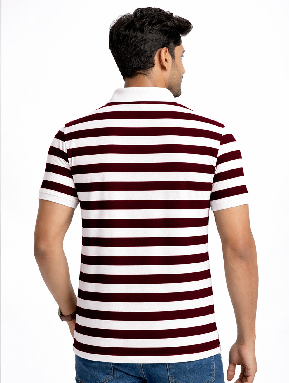 Maroon, White Striped Printed Polo