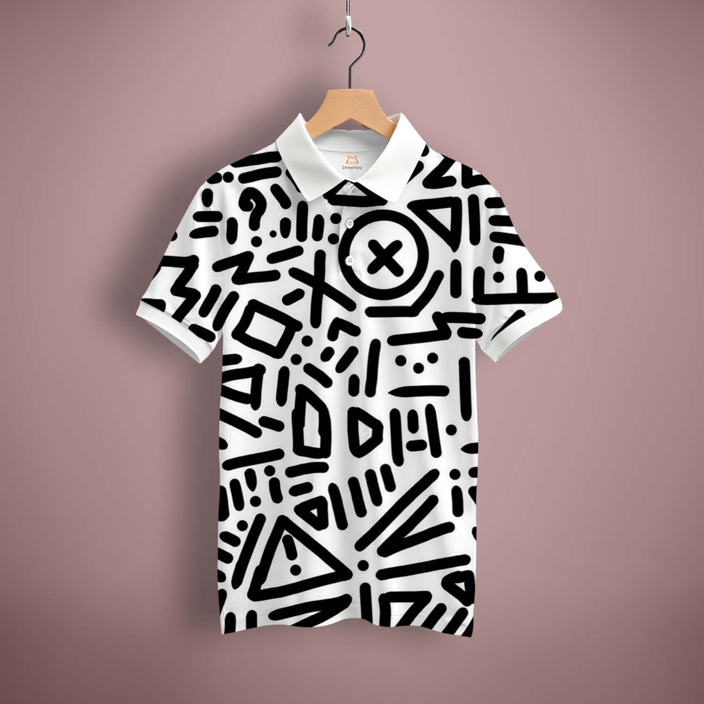 Black Abstract Polo T-Shirt