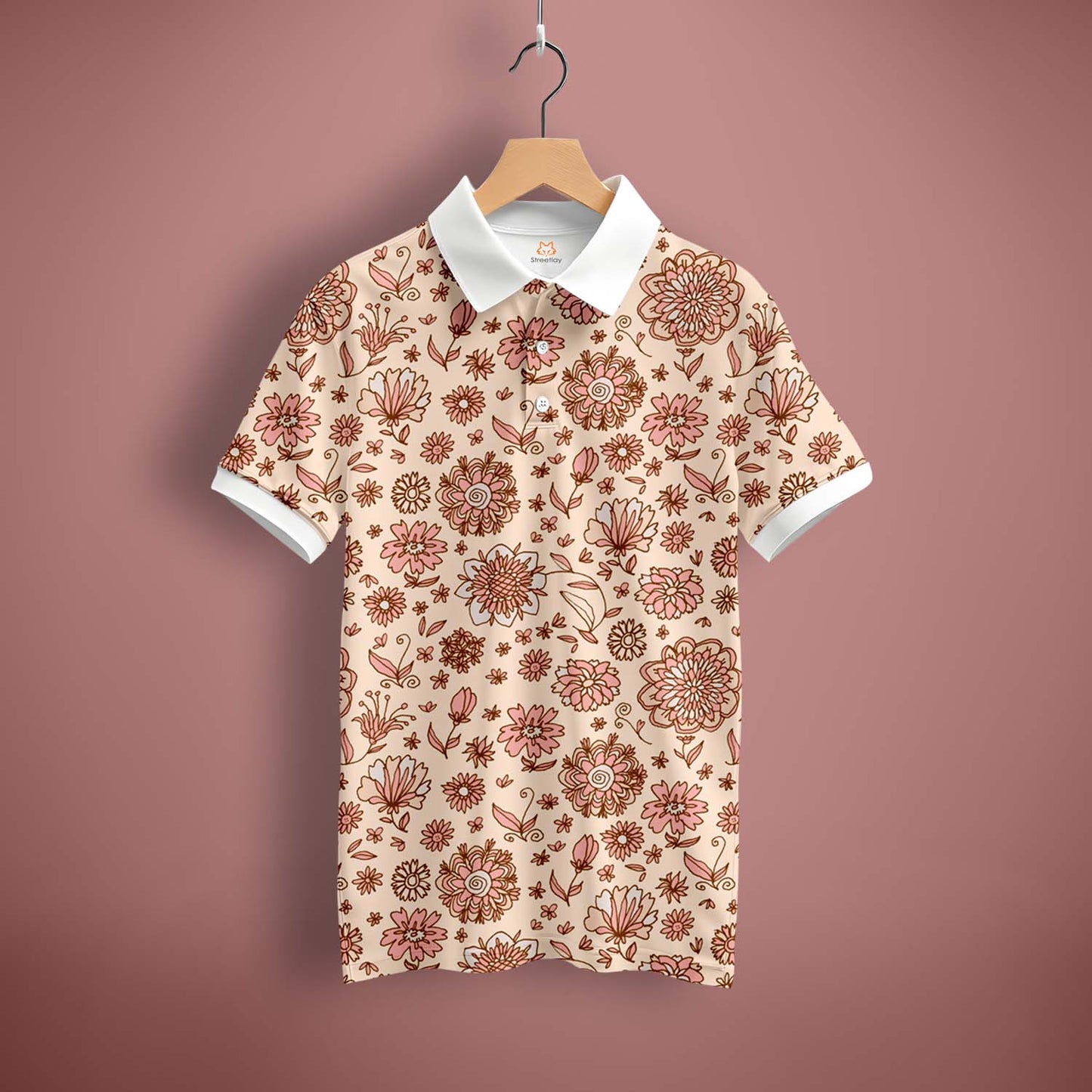Floral Outline Art Polo T-Shirt