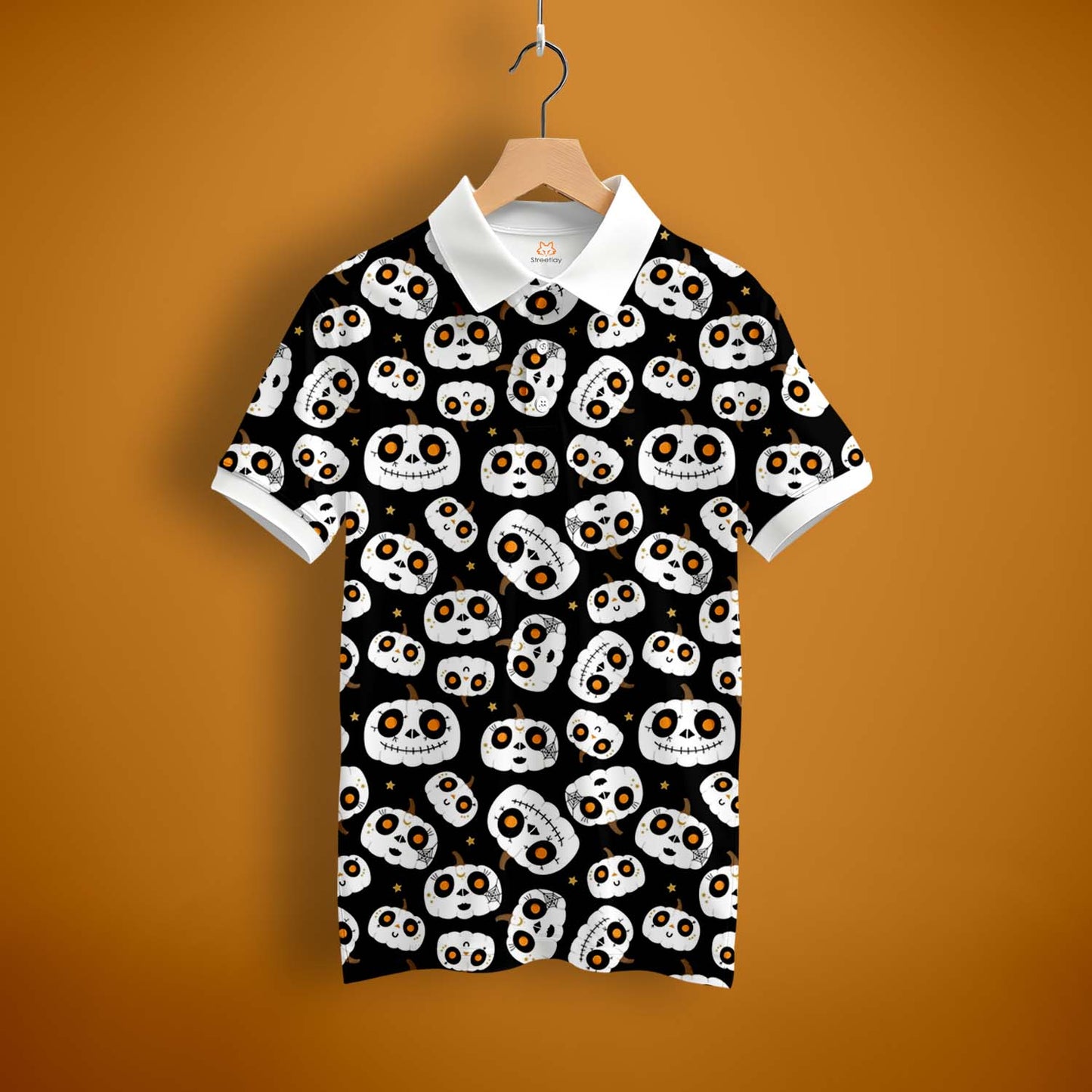 Pumpkin Print Polo T-Shirt