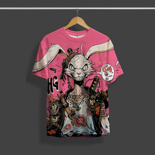 Hunter Rabbit Full Print Round Neck T-Shirt For