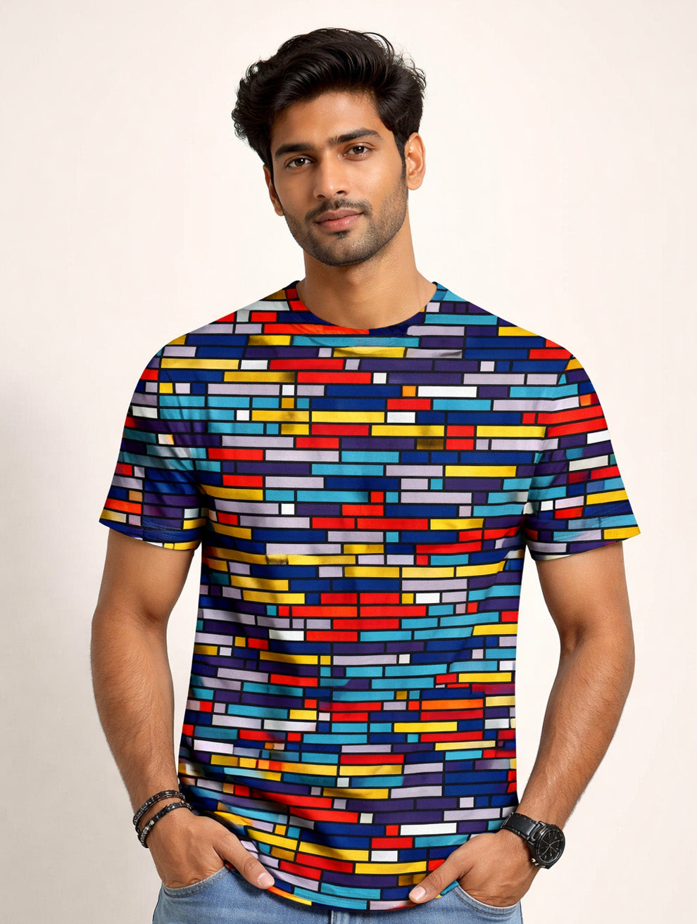 Colorful Brick Print T-Shirt