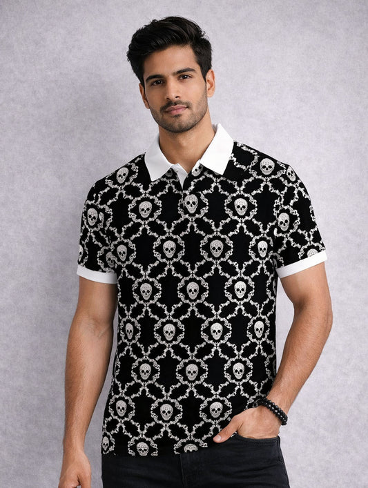 Skull Pattern Polo T-Shirt