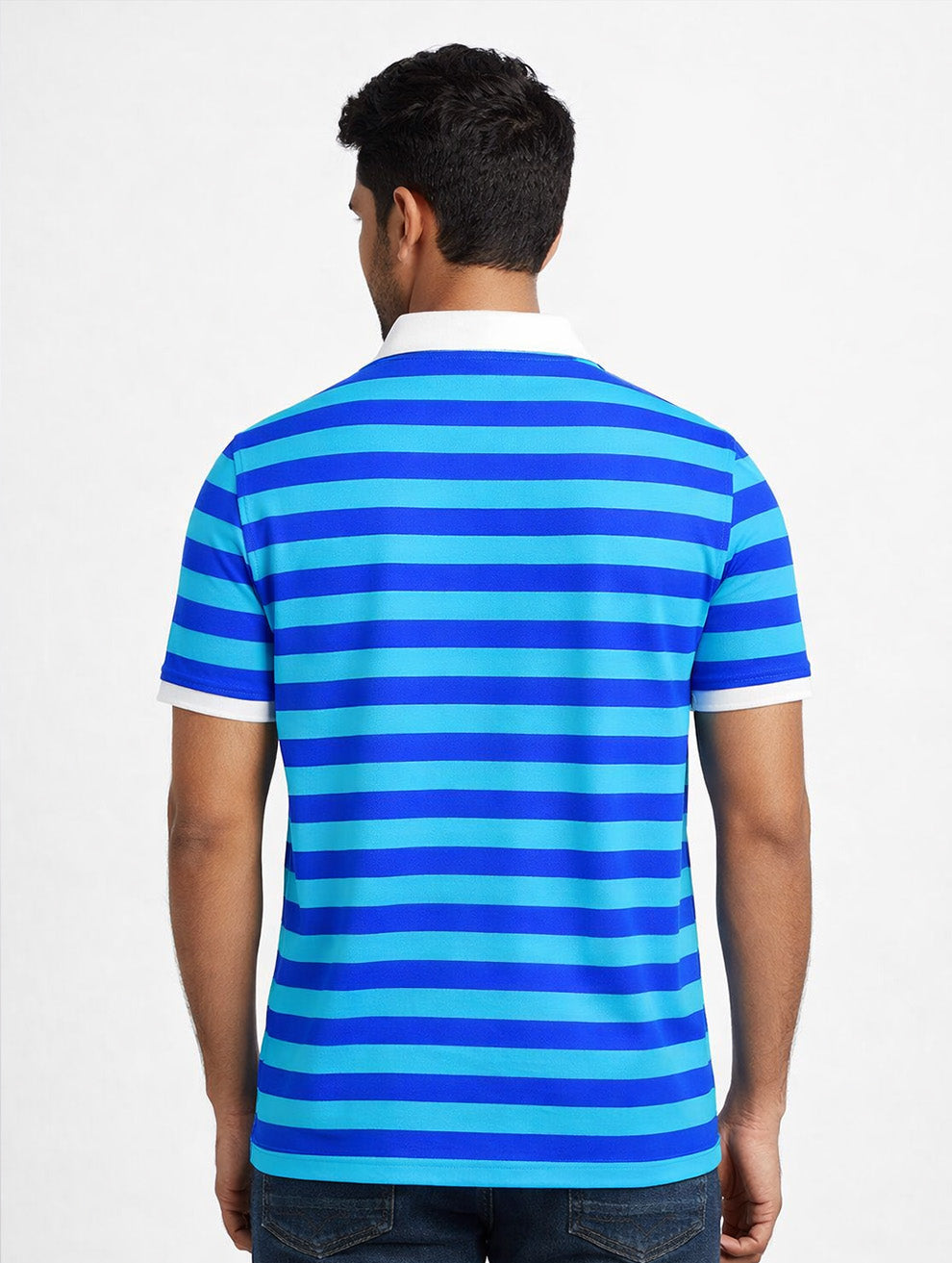 Blue Sky-blue Striped Printed Polo