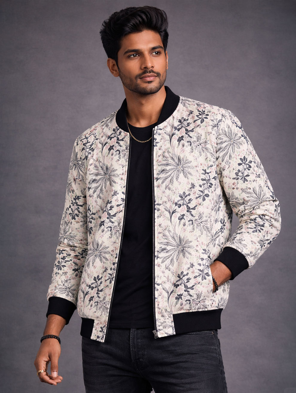 Men's Classic Floral Art Pattern Bomber Jacket