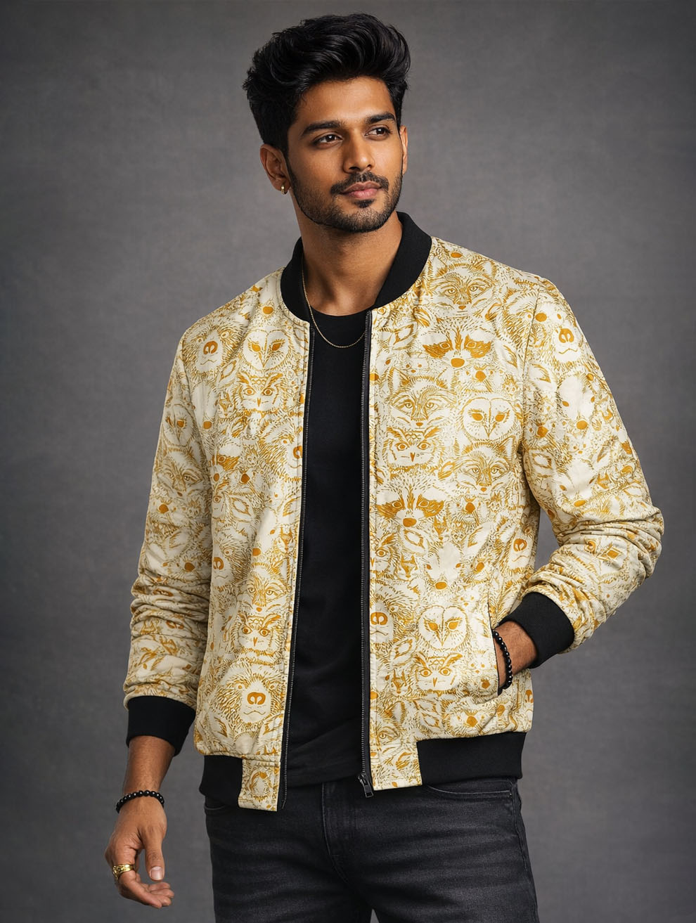 Woodland Animals Print Bomber