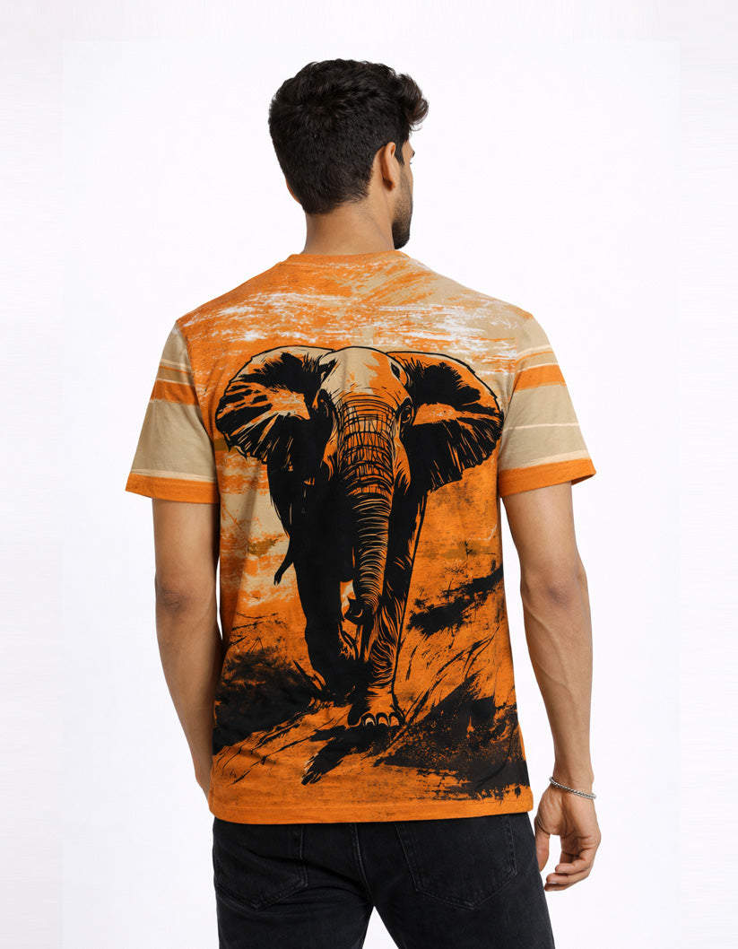 Orange Elephant Printed T-Shirt