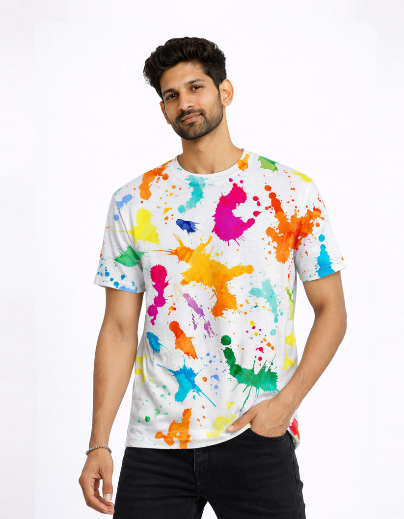 Holi Printed Round Neck T-Shirt