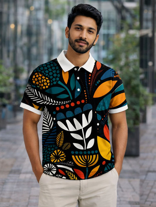 Floral Art Polo T-Shirt