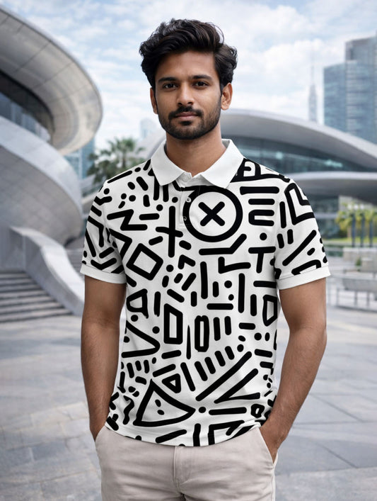 Black Abstract Polo T-Shirt