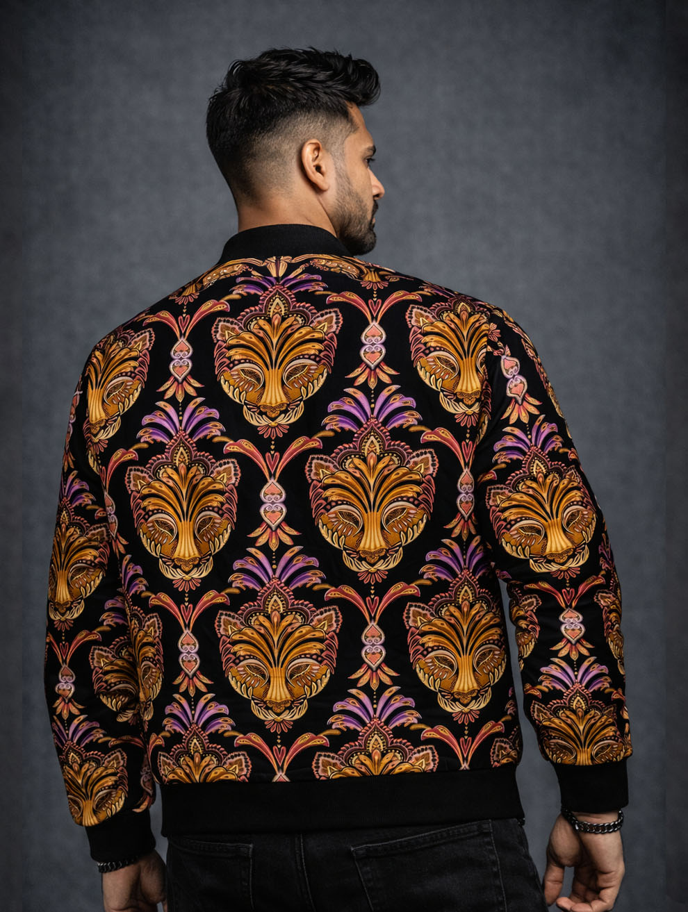 Men's Tiger Mask Printed Bomber Jacket
