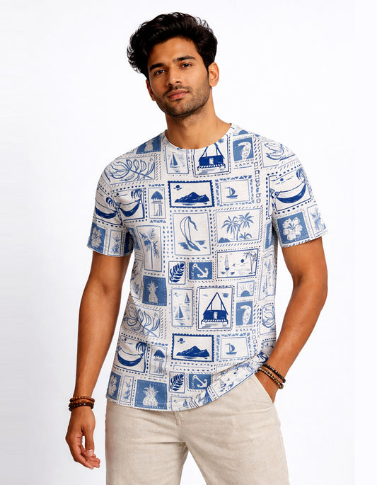 Coastal Print Round Neck T-Shirt
