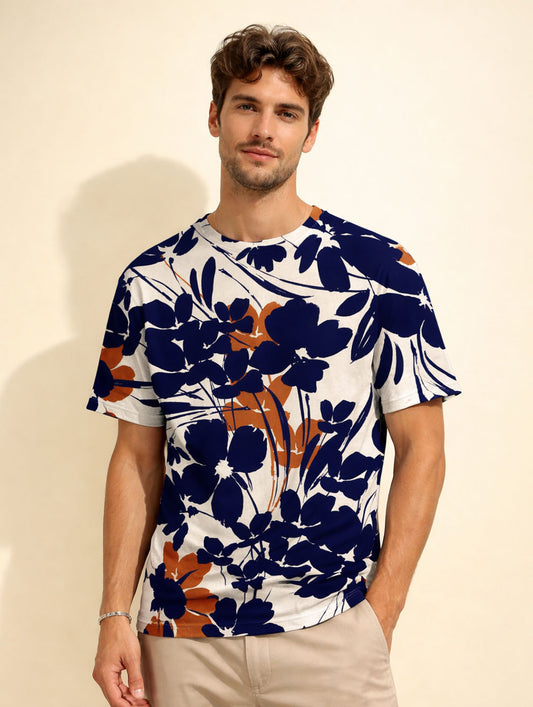 Blue Floral Print T-Shirt