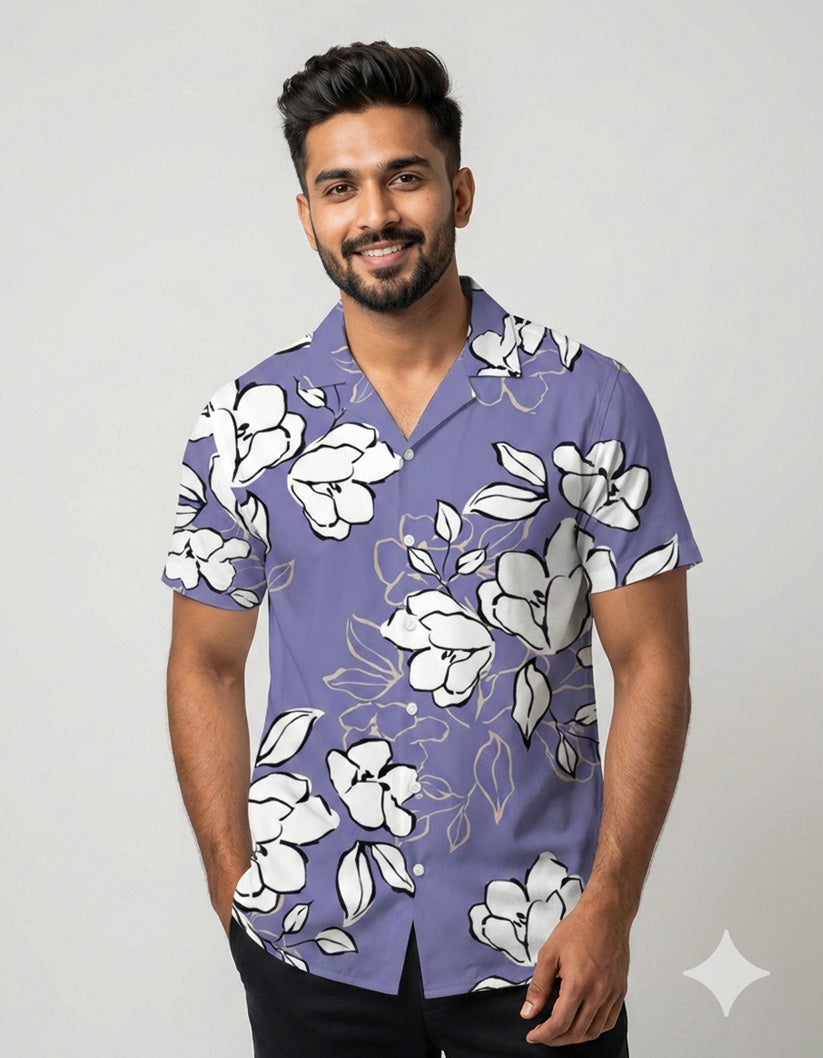 White Flower Pattern Shirt