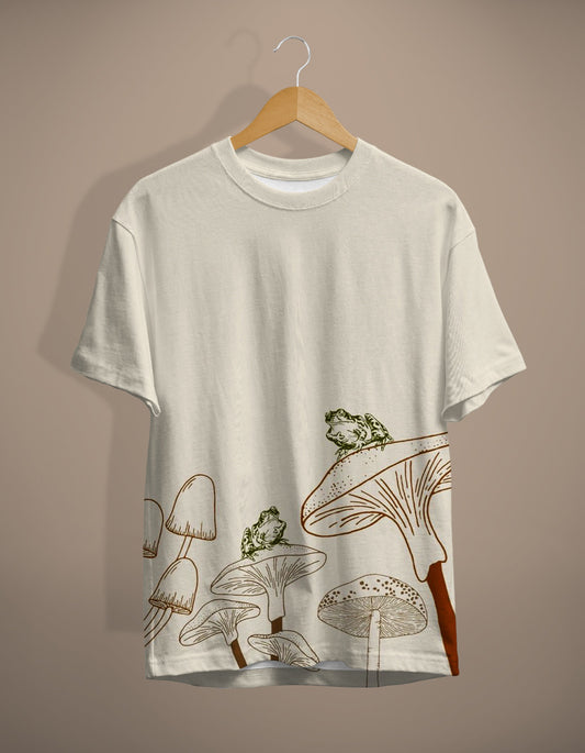 Mushroom Print Round Neck T-Shirt