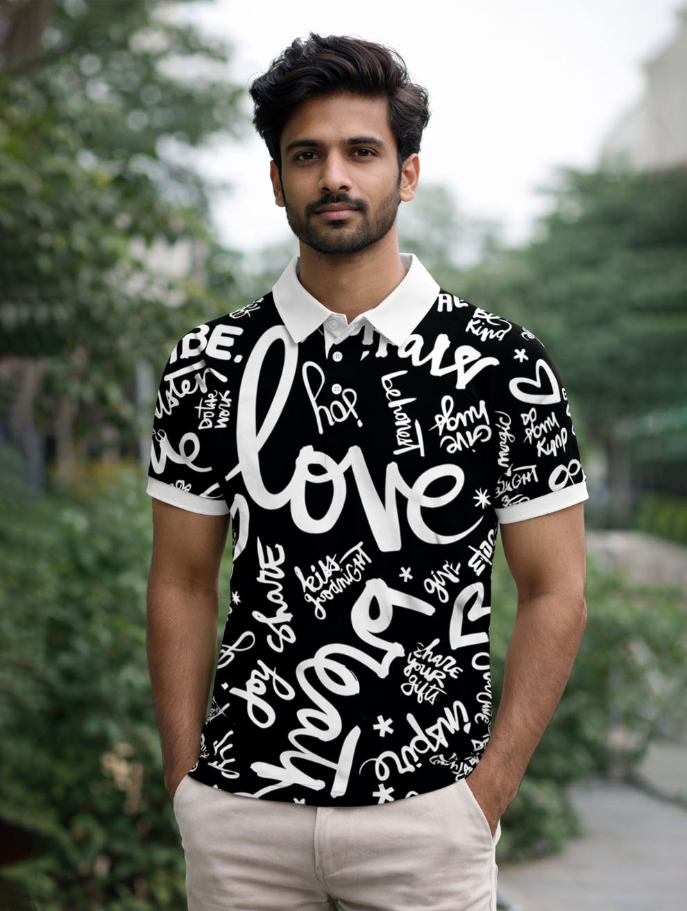 Black & White Love Polo T-Shirt