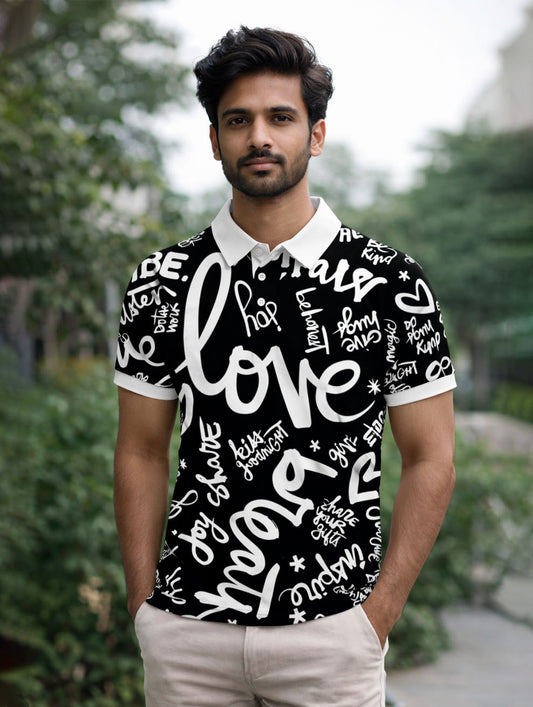 Black & White Love Polo T-Shirt