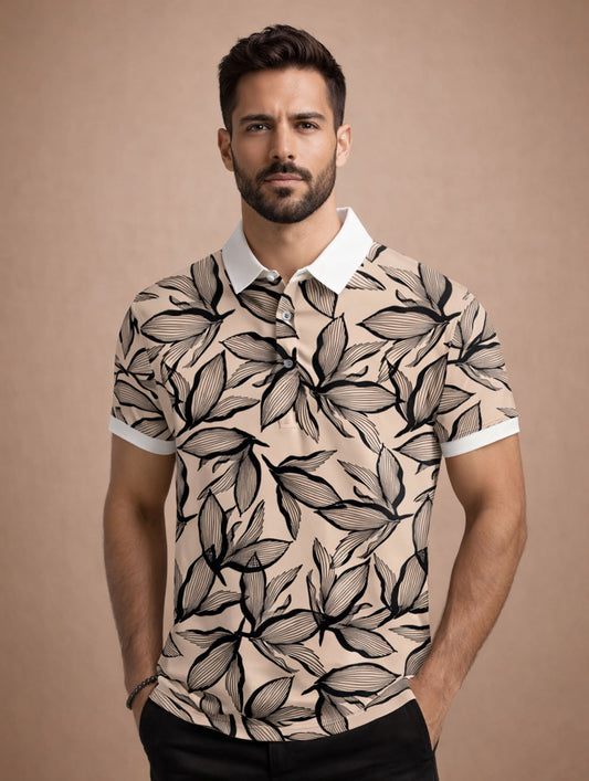 Leafy Print Polo T-Shirt