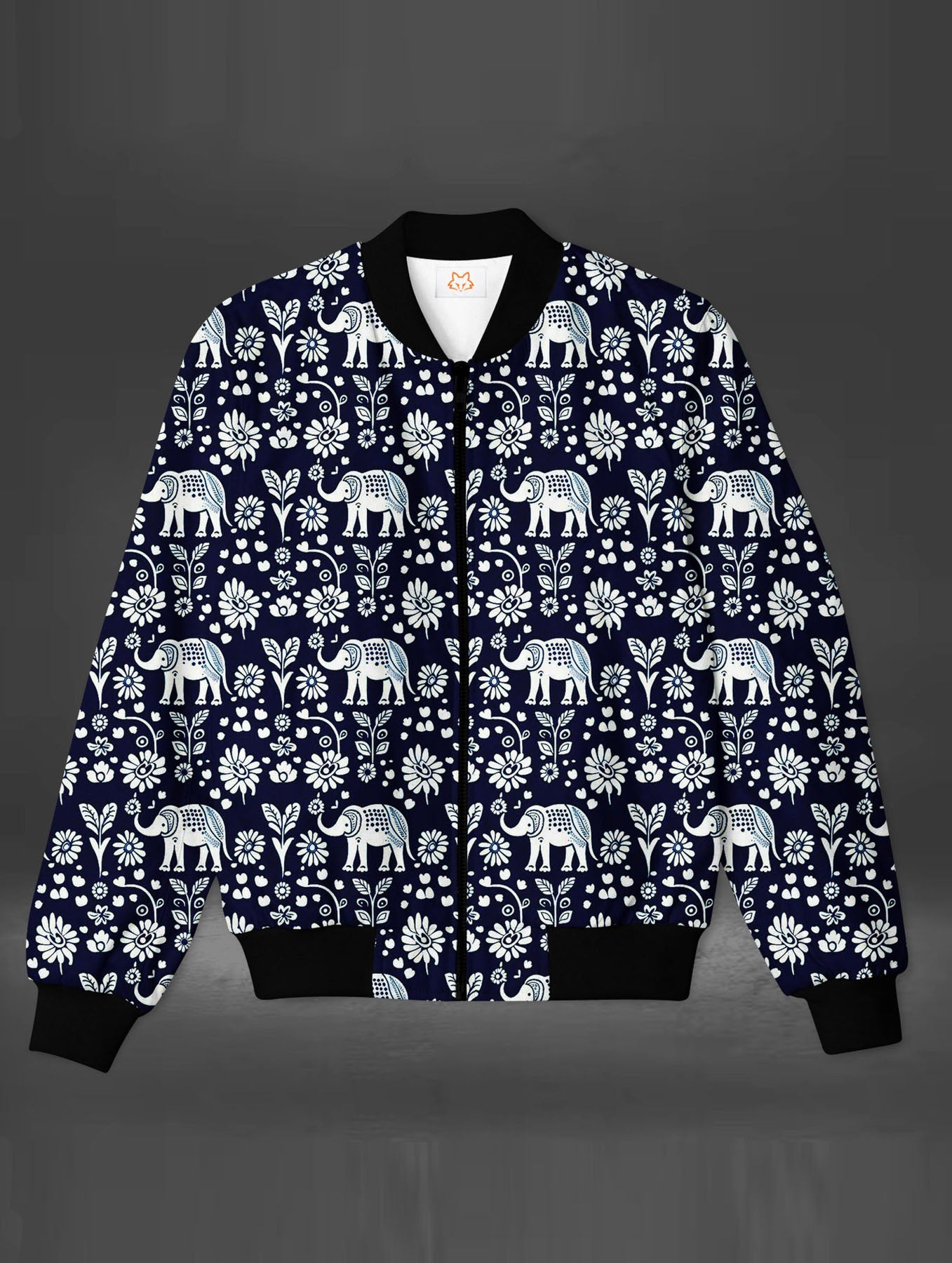 Men's Blue Elephant Pattern Bomber Jacket