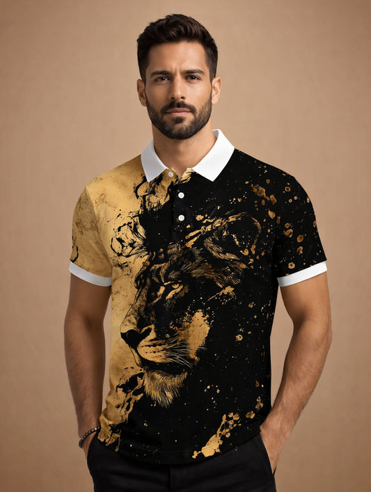 Lion Print Polo T-Shirt