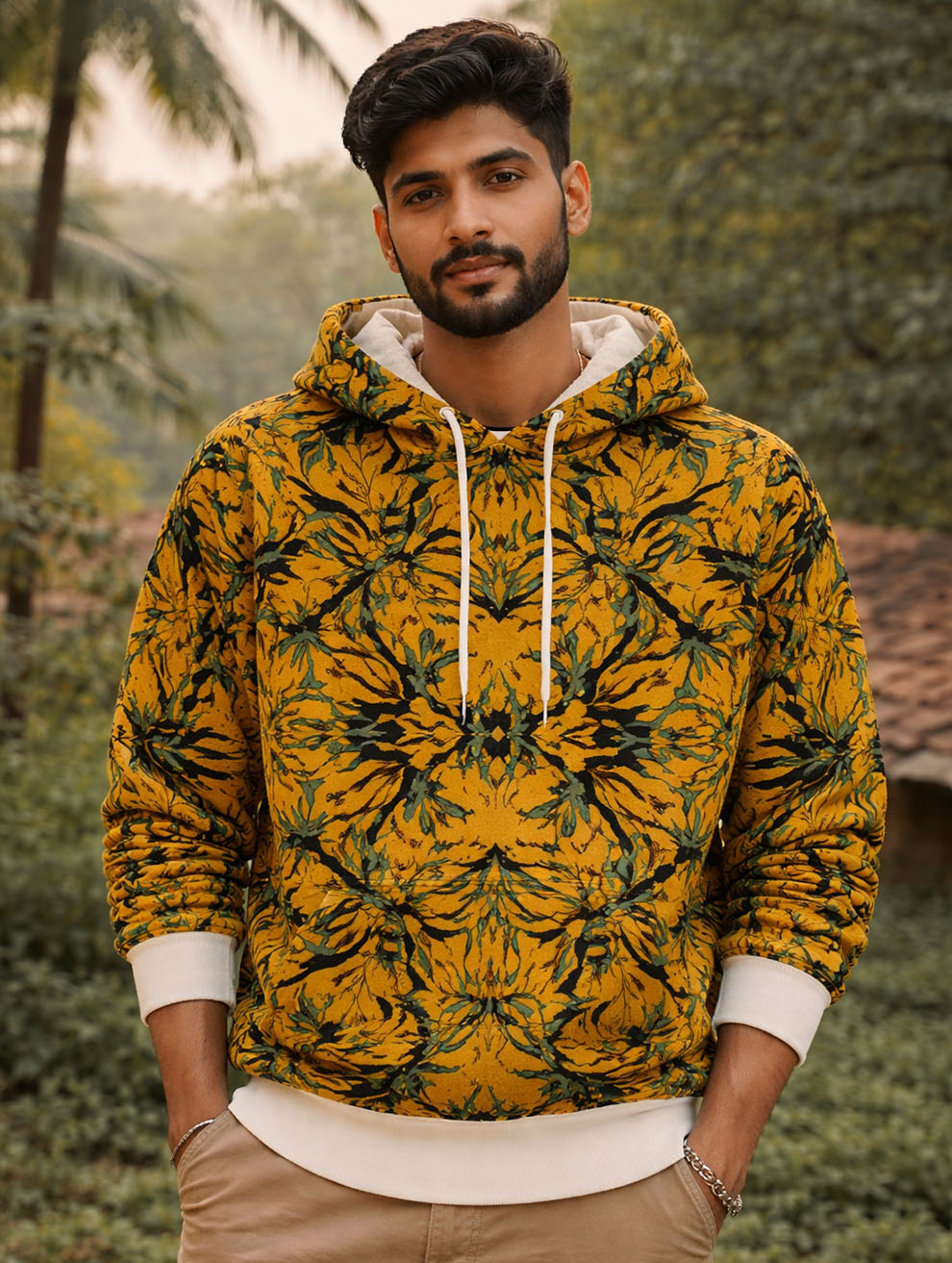 Green Leaf Printed Hoodie