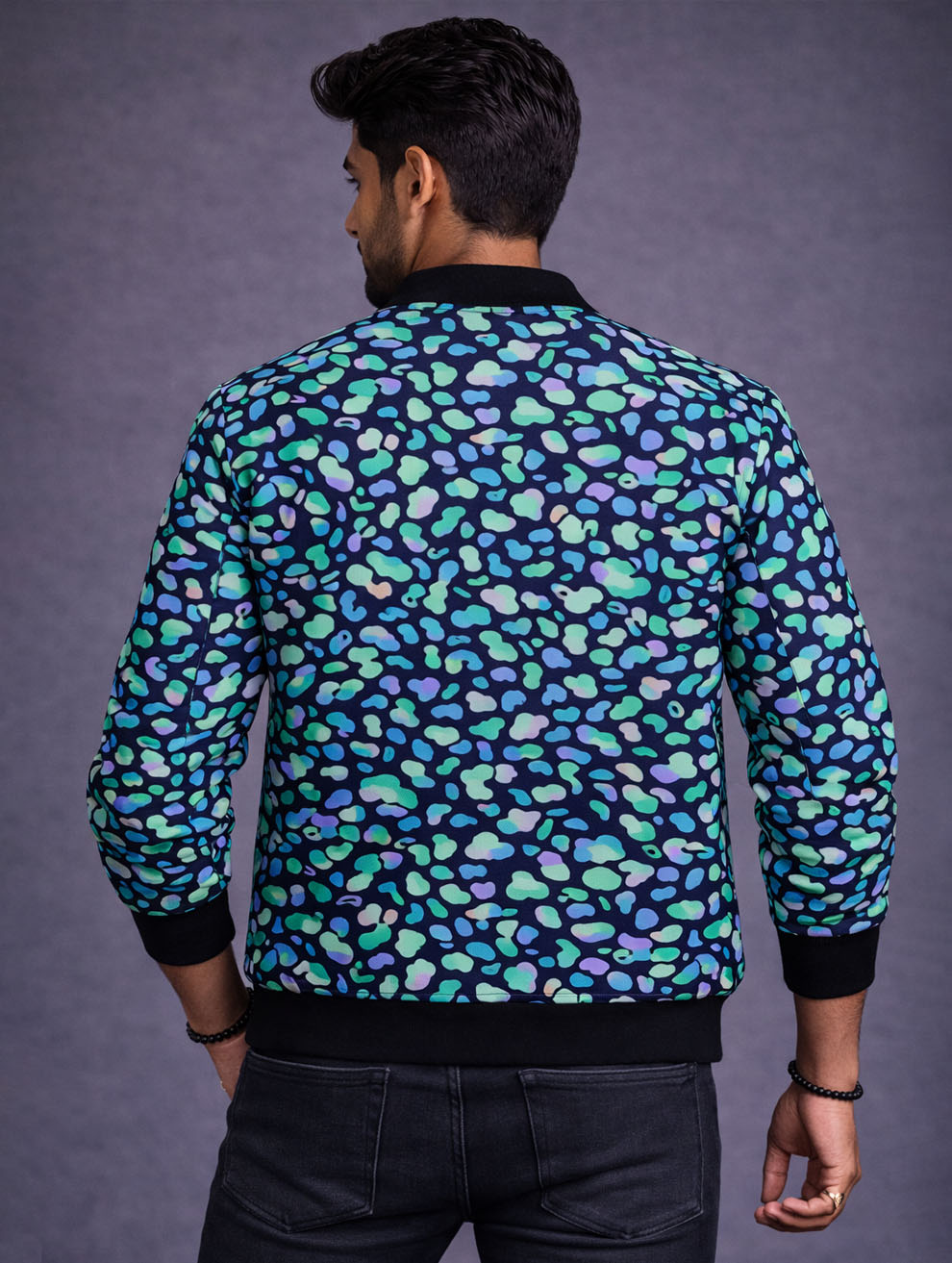 Men's Abstract Pattern Blue Bomber Jacket