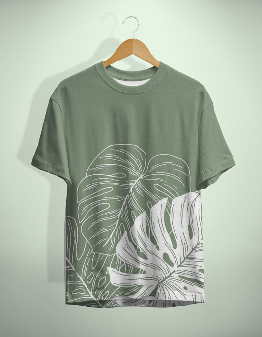 Big Leaf Print Round Neck T-Shirt