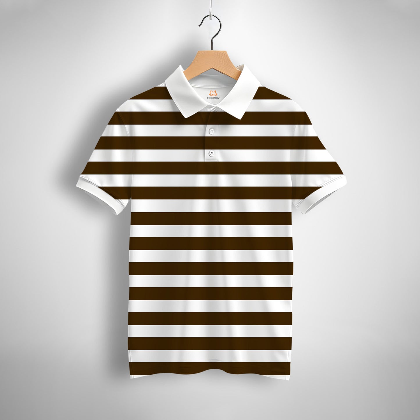Brown, White Striped Printed Polo