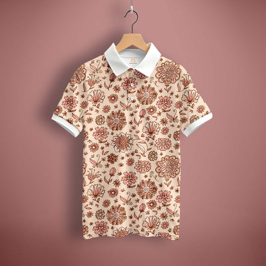 Floral Outline Art Polo T-Shirt
