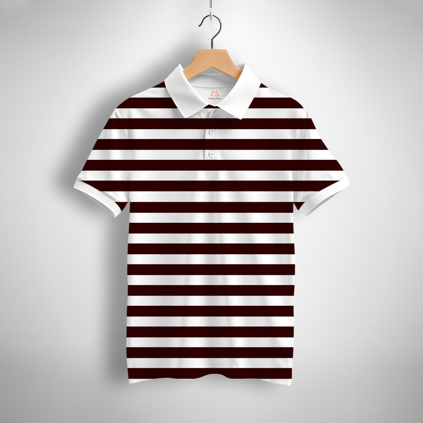 Maroon, White Striped Printed Polo