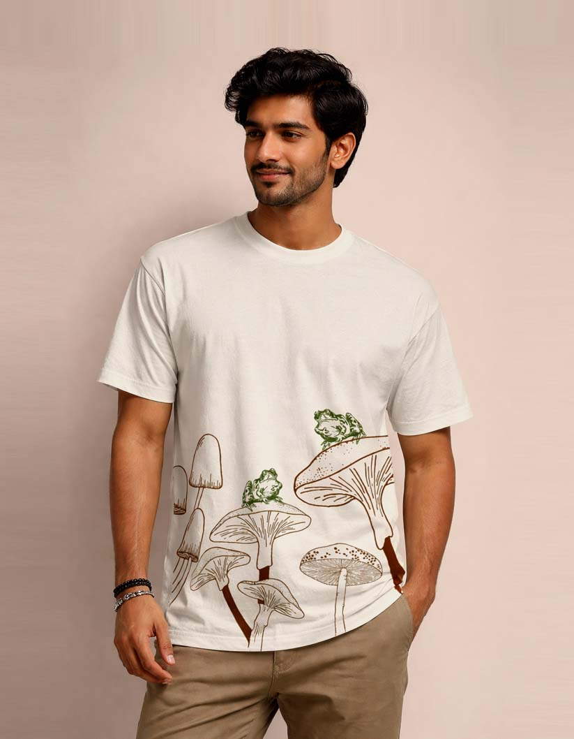 Mushroom Print Round Neck T-Shirt