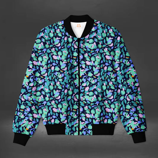 Men's Abstract Pattern Blue Bomber Jacket
