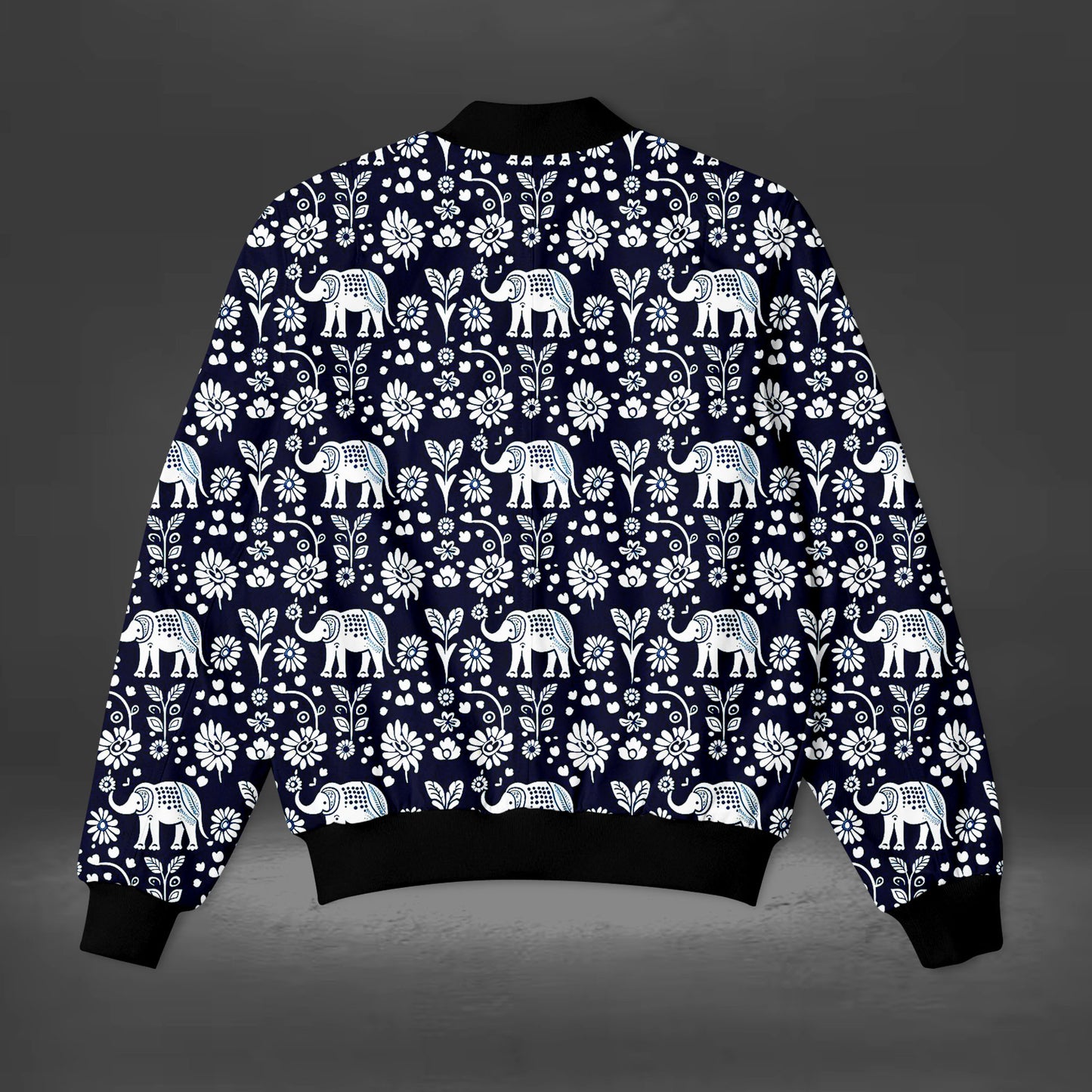 Men's Blue Elephant Pattern Bomber Jacket