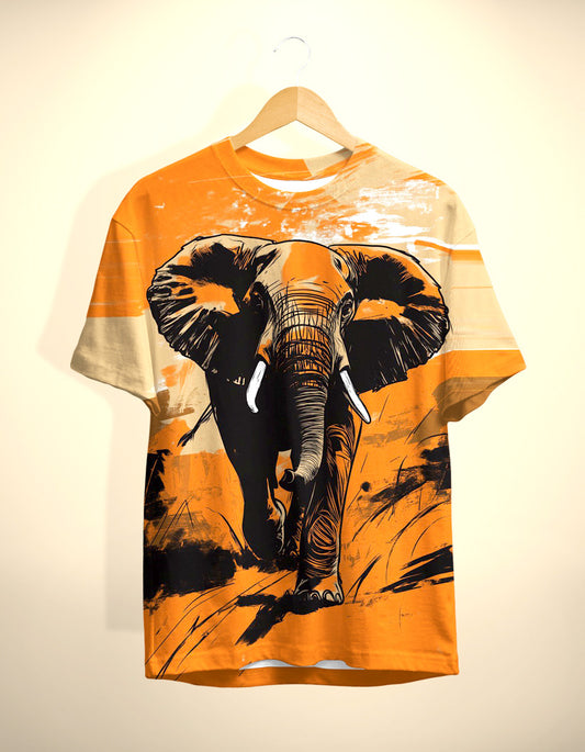 Orange Elephant Printed T-Shirt