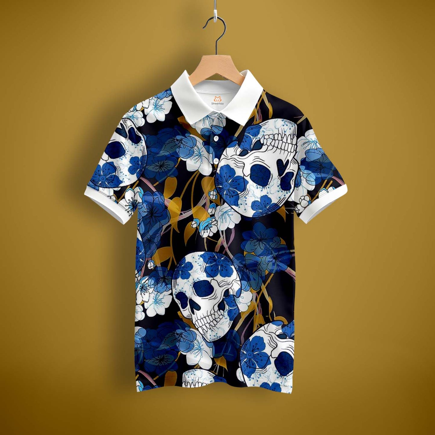 Skull Print Polo T-Shirt