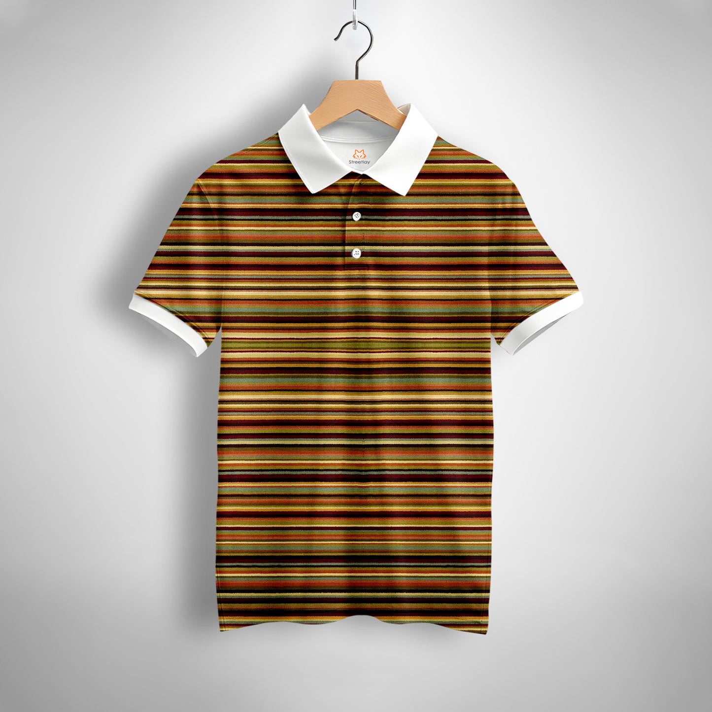 Terracotta Striped Polo T-Shirt