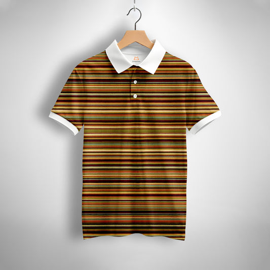 Terracotta Striped Polo T-Shirt