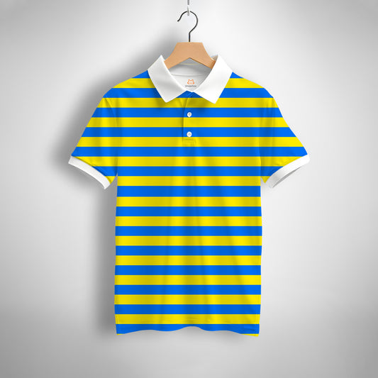 Yellow, Blue Striped Printed Polo