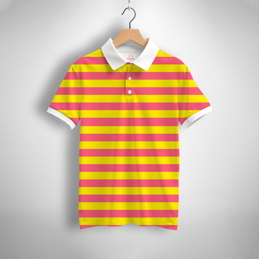 Yellow, Pink Striped Printed Polo