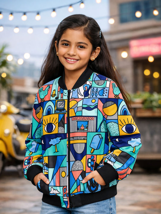Girl's Printed Bomber Jacket #121